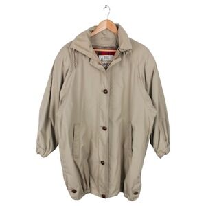 Vintage London Fog Rain Jacket Tan Plaid Lined Zip Snap Coat Women's Medium